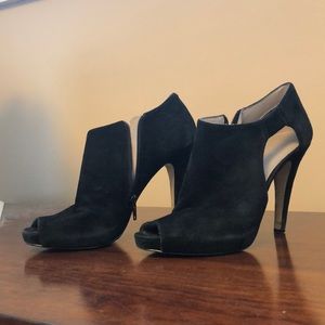 Suede peep toe booties